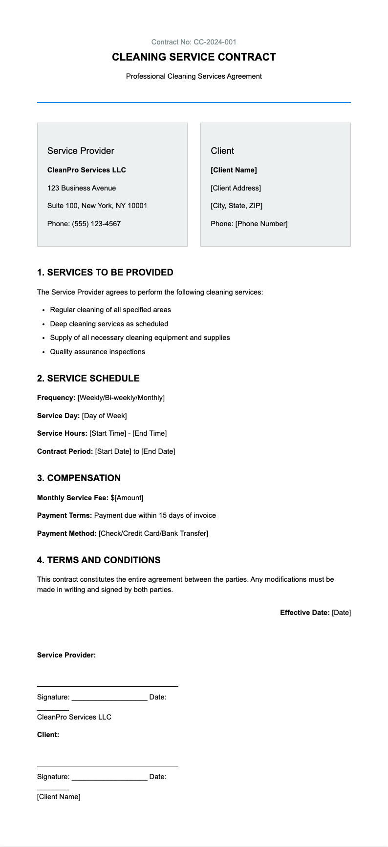 Plain language legal cleaning contract